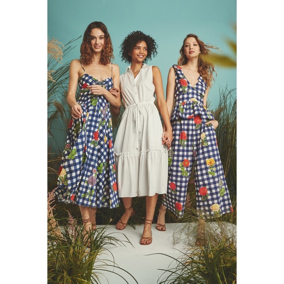 Cara Cara Gingham Floral Blue Check Dress - Picture 3 of 10